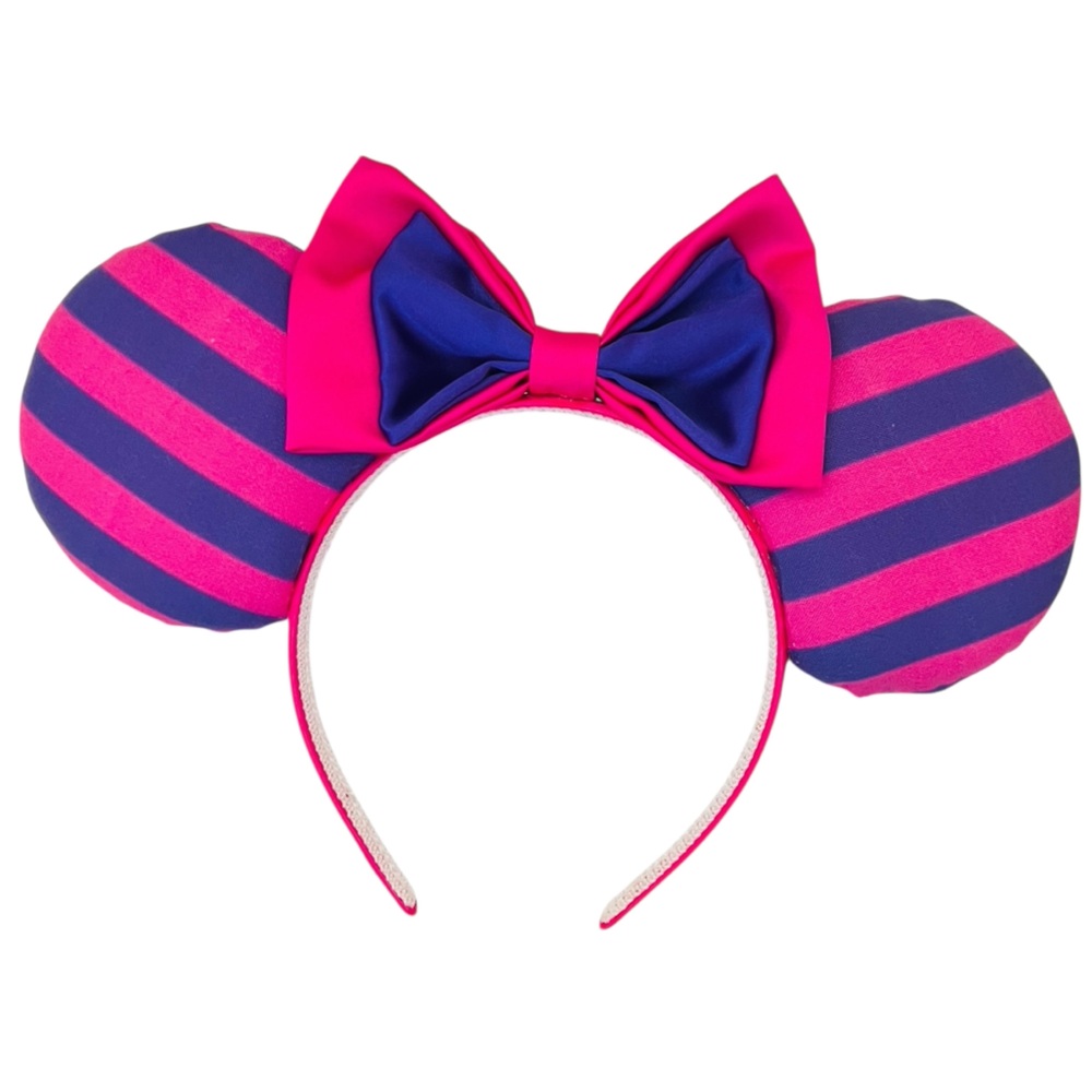 Pink and Blue Striped Cat Headband Ears with Bow